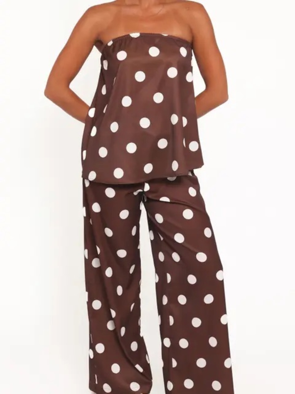 Brown Polka Dot 2-Piece Top & Pant Set